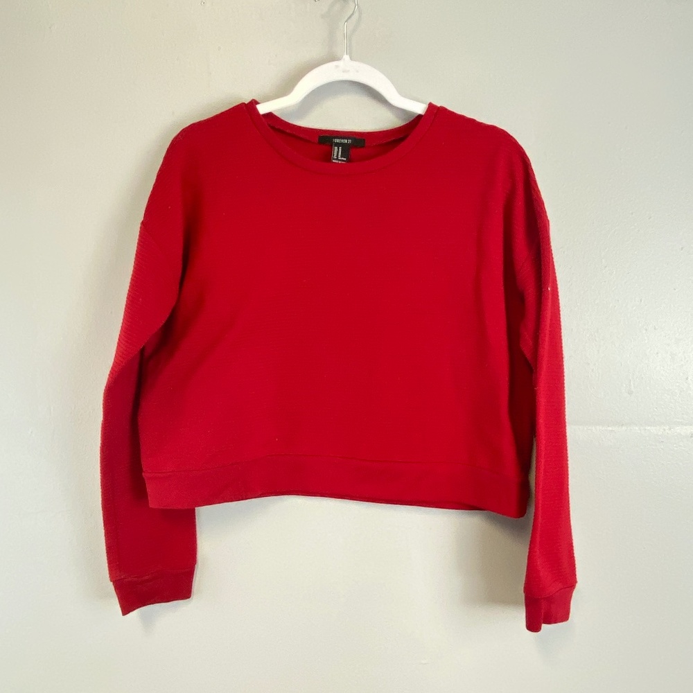 Forever 21 Women Sweater Red Size Medium Acrylic Long Sleeve Cropped Ribbed